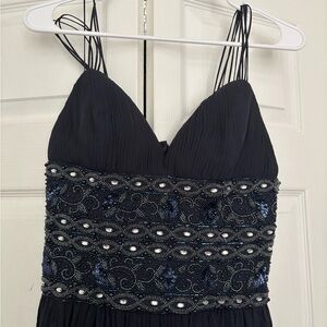 Elegant Navy Blue Beaded Evening Dress